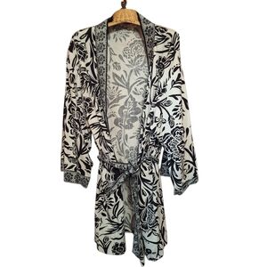 Knox Rose Ladies XL / XXL Open Black & White Kimono Style Short Robe COMFY POOL